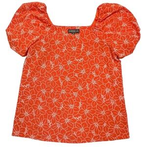 HARPER 241 Orange & White Floral Puff Sleeve Bohemian Top‎ Size M